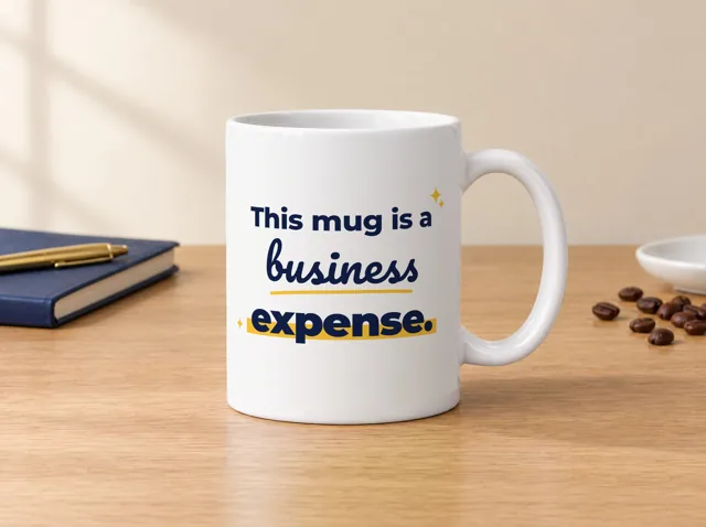 Small Business Owner coffee mug, white ceramic, front: "This mug is a business expense."